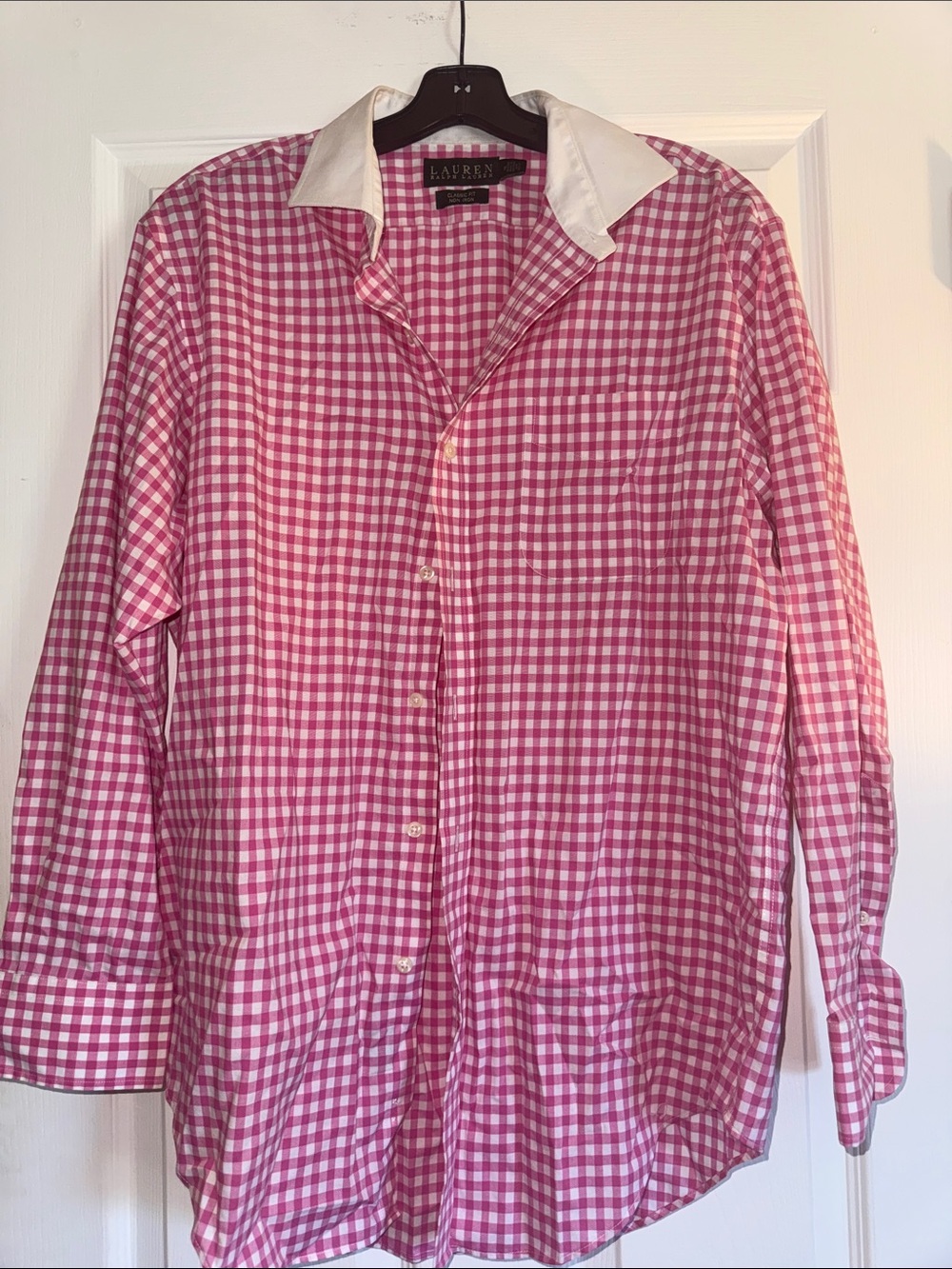 Lauren Ralph Lauren Pink Gingham Shirt with White Contrast Collar